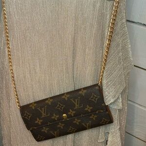 Louis Vuitton Brown Monogram Wristlet with Gold Chain